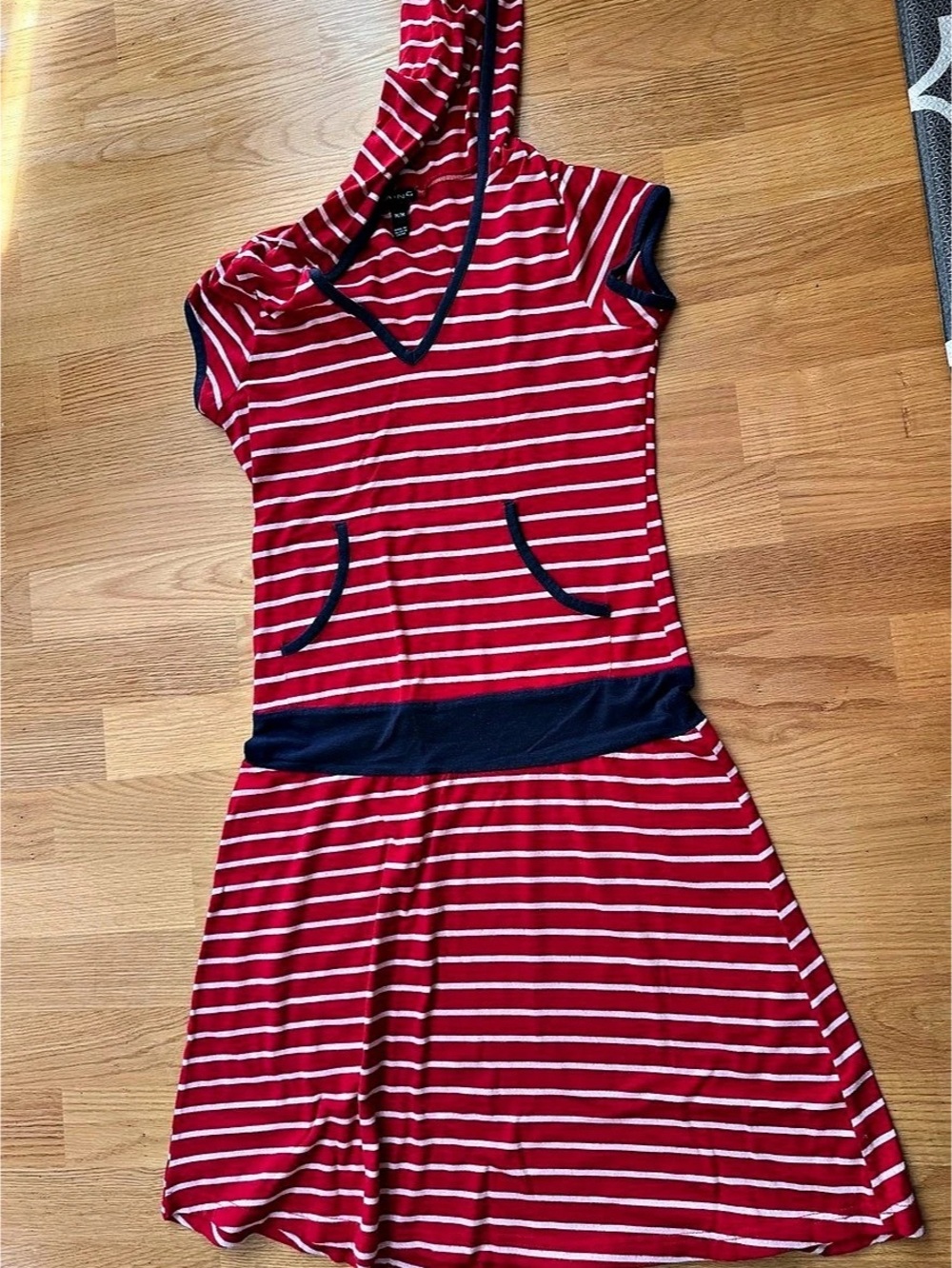 FANG Striped Hooded Mini Dress in Red & White Size Medium